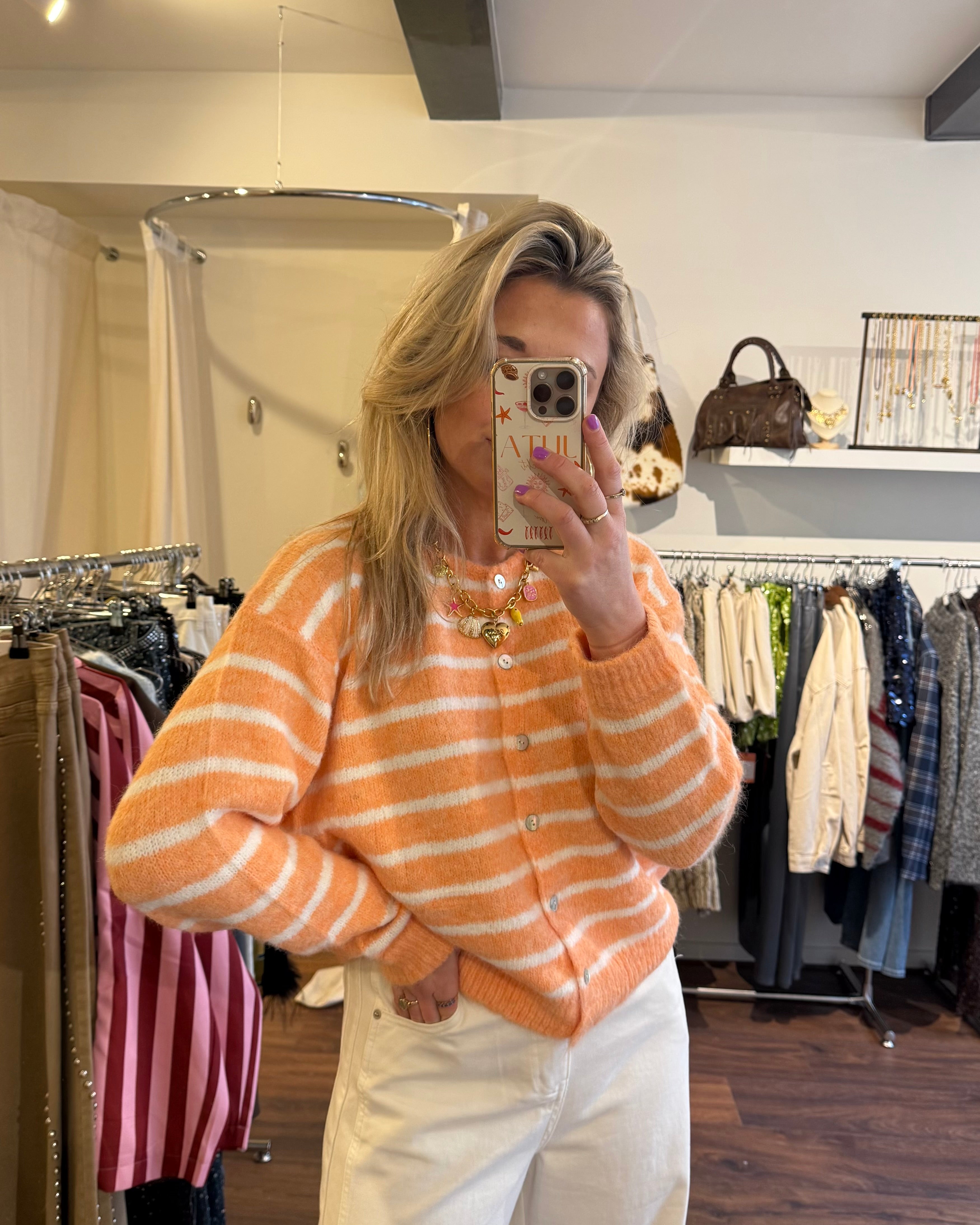 Lizzy cardigan orange/white
