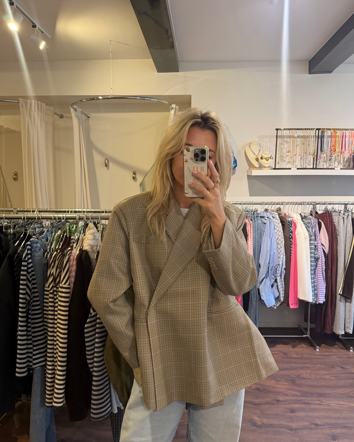 Bobby blazer beige/pink checkered