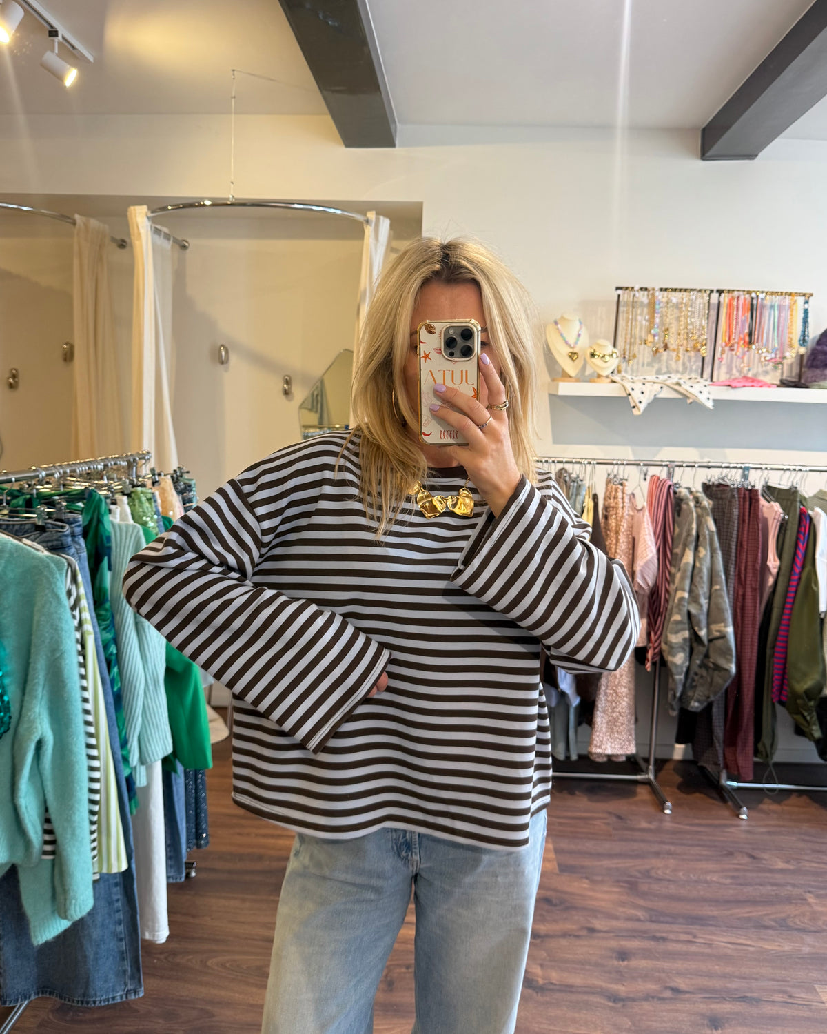 Philou longsleeve blue/brown